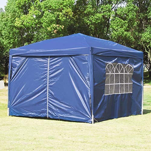 charaHOME 10 x 10 Canopy Tent Pop Up Portable Shade Instant Heavy Duty Outdoor Gazebo Blue with 4 Removable Sidewalls for Outdoor Party Wedding Commercial Activity Pavilion BBQ Beach Car Shelter