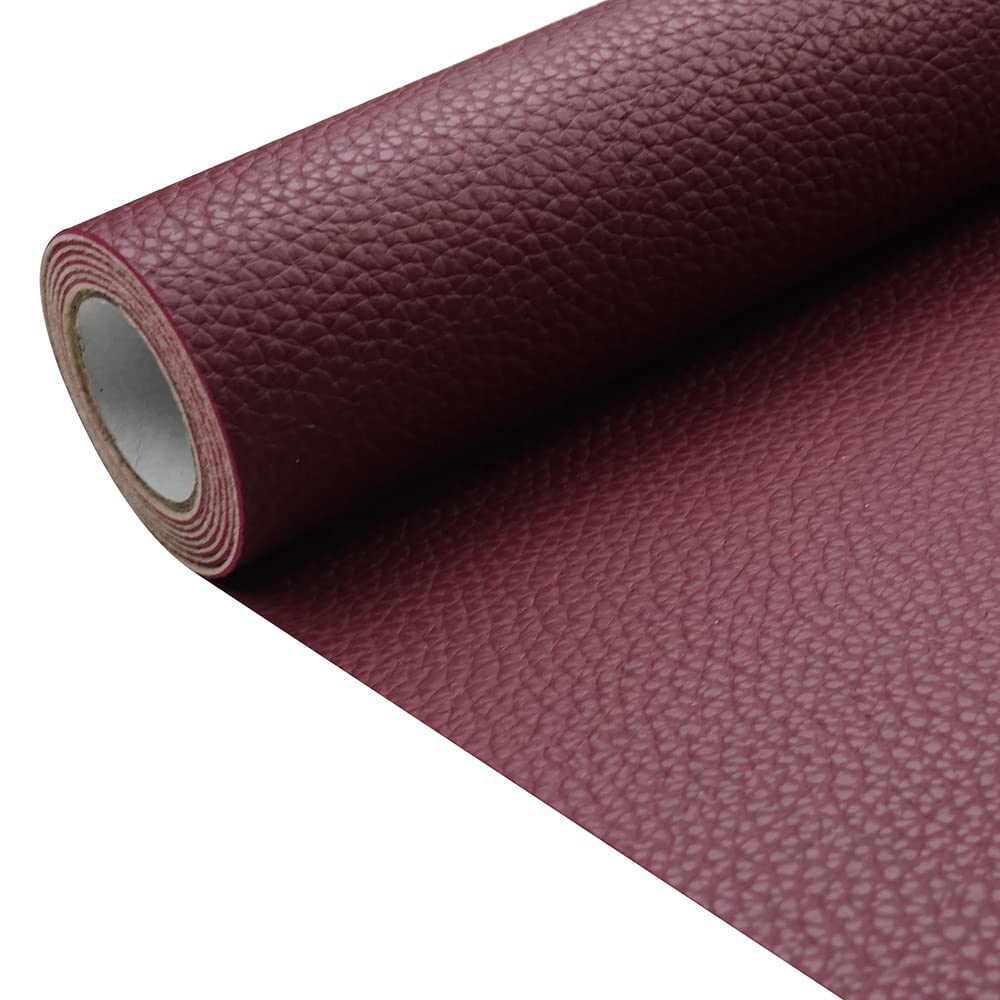 Wine Red Litchi Texture PU Fabric Leather 11.8x53.14 Inch（30x135 cm） 1.13mm Thick Faux Synthetic Leather Material for Upholstery Crafts, DIY Sewings, Sofa, Handbag, Earrings, Hair Bows Decorations