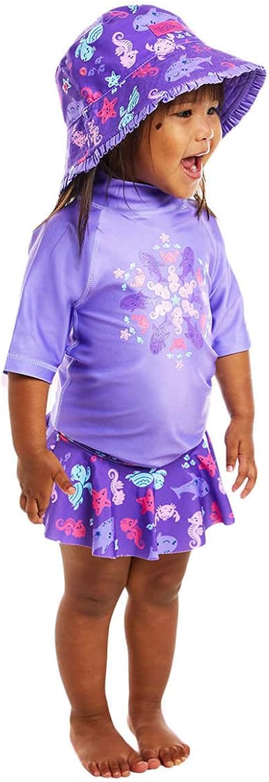 NEW GIRLS Purple Sea Critters UV SKINZ 3 PIECE Upf50 TOP SKORT HAT SWIM SET