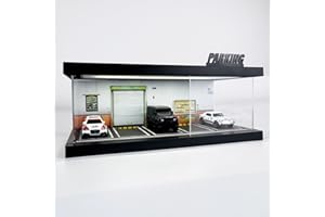 Bivitre 1/64 Model Car Display Case - Compatible with Hot Wheels Matchbox Mini GT Diecast Cars,Acrylic Box for Toy Cars Display Décor and Storage,Stackable Garage Diorama with LED Lights(1T-Offroad)