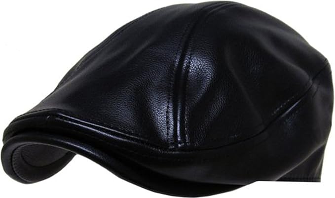 Mens black leather flat cap Clearance