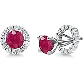 Gem Stone King 925 Sterling Silver Stud Earrings Round Red Ruby and Moissanite (2.42 Cttw)