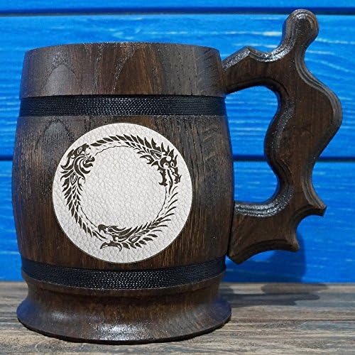 The Elder Scrolls Online Wooden Beer Mug, The Elder Scrolls Engraved Beer Mug Gift, Oblivion Mug, TES Handmade Wooden Mug, Leather Label, TES03L
