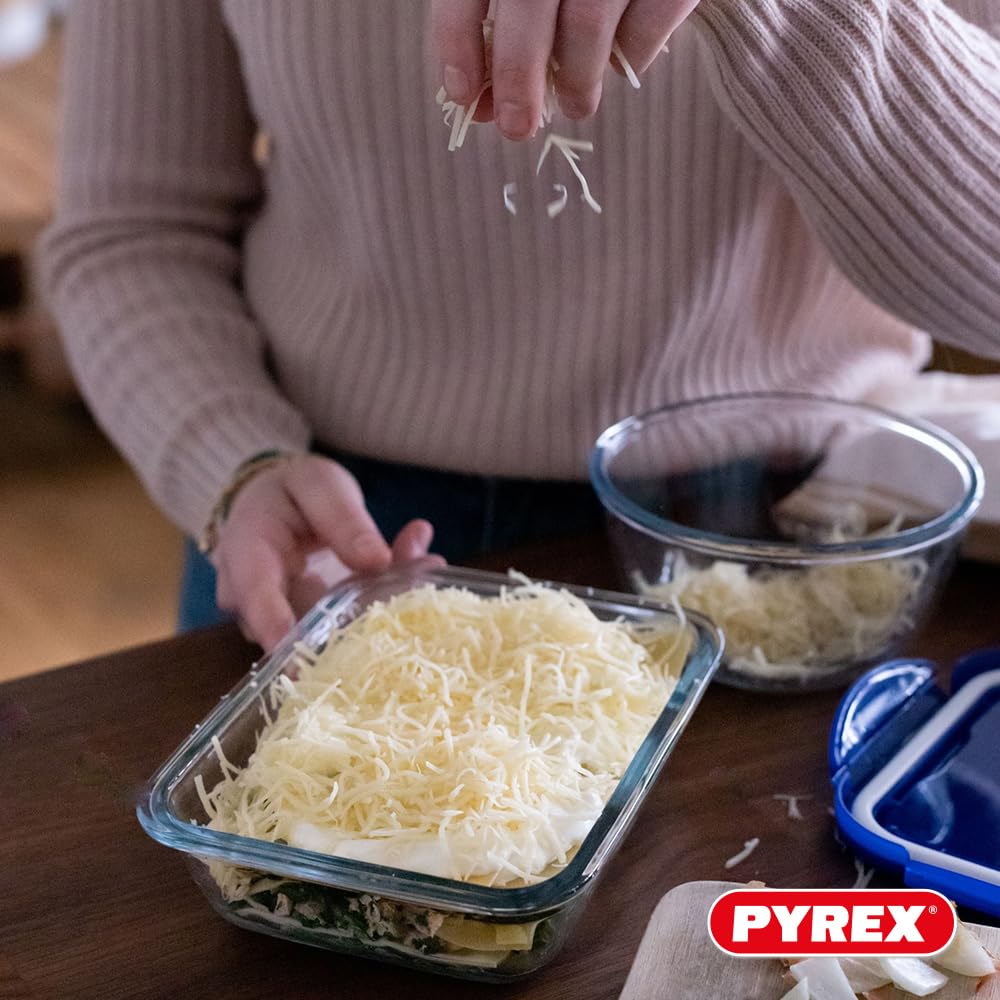 Pyrex Cook & Go Lunchbox-Set, rechteckig, 0,8 l, Borosilikatglas, Backofen, Mikrowelle und Spülmaschine, 5 Stück 8