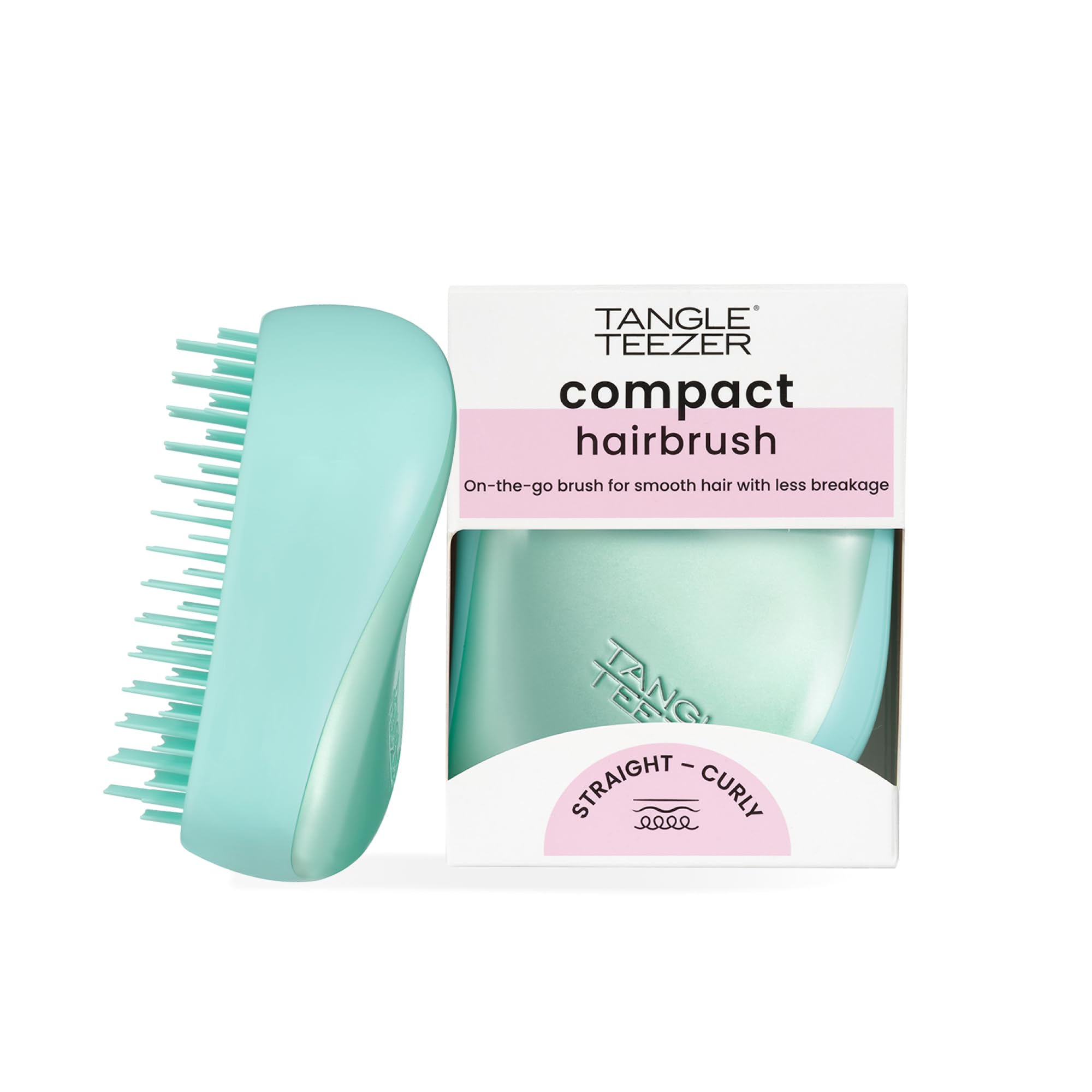 Tangle Teezer | The Compact Styler Detangling Hairbrush | Travel-Friendly with Protective Cover & Two-Tiered Teeth Design | Perfect for Wet, Dry & Flyaway Hair | Teal Matte Chrome