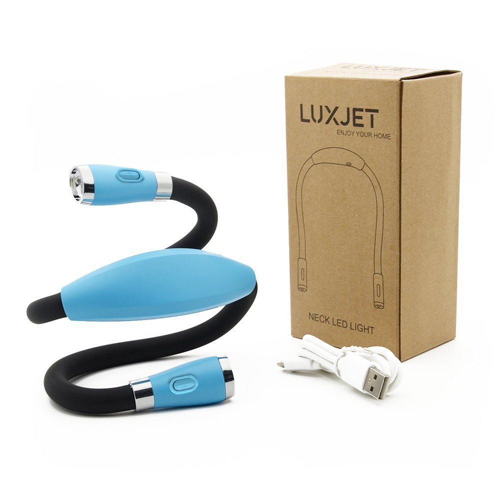 LUXJET Rechargeable LED Book Light, Flexible Neck Lamp for Reading in Bed or Car at Night with Adjustable Brightness, 4 LED Bulbs, Ideal for Kids,Crafts,Knitting, Repair,Travel or BBQ