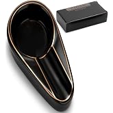 Cigar Ashtray Patio Single Ceramic Outdoor Ash Tray Cigars Portable Travel Porcelain Cigar Ashtrays Suitable for Gift Living Room Office Decoratio (Black with gold trim, M)