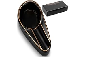 TLHAOA Cigar Ashtray Patio Single Ceramic Outdoor Ash Tray Cigars Portable Travel Porcelain Cigar Ashtrays Suitable for Gift Living Room Office Decoratio (Black with gold trim, M)