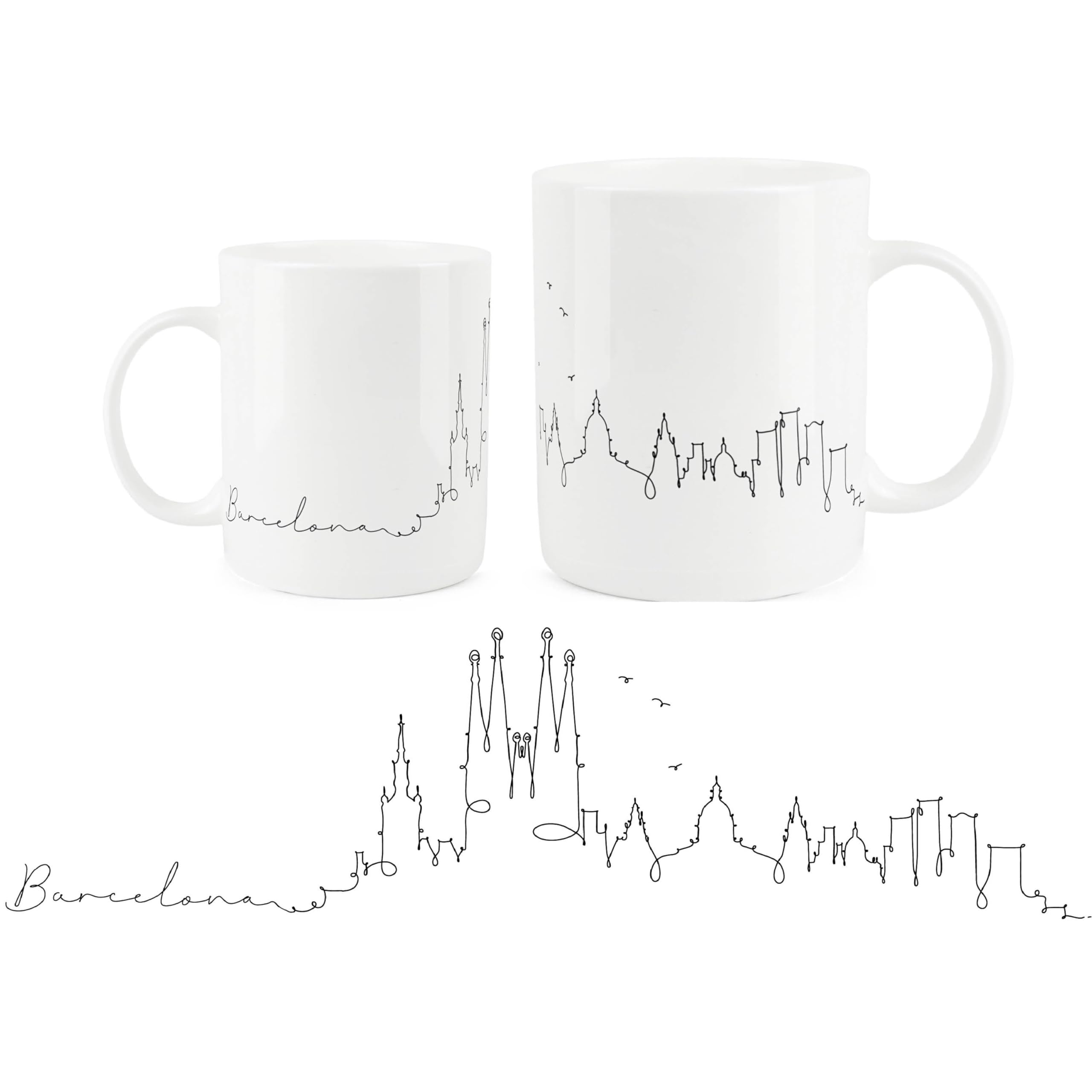 Purely Home Barcelona City Skyline Collection - Fine Bone China Mug White Coffee/Tea Present Gift for Travel Lovers