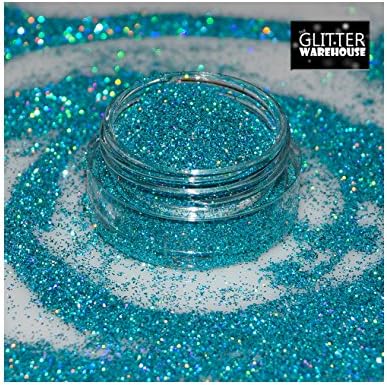 GlitterWarehouse Fine (.008") Holographic Solvent Resistant Cosmetic Grade Glitter. Great for Makeup, Body Tattoo, Nail Art and More! (10g Jar)… (Sea Blue)