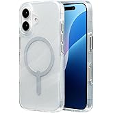 ZAGG Milan Snap Case for iPhone 16 – White Glitter Swirl on Clear Base, MagSafe Compatible, 13ft Drop Protection, Recycled Materials, Slim & Stylish Design