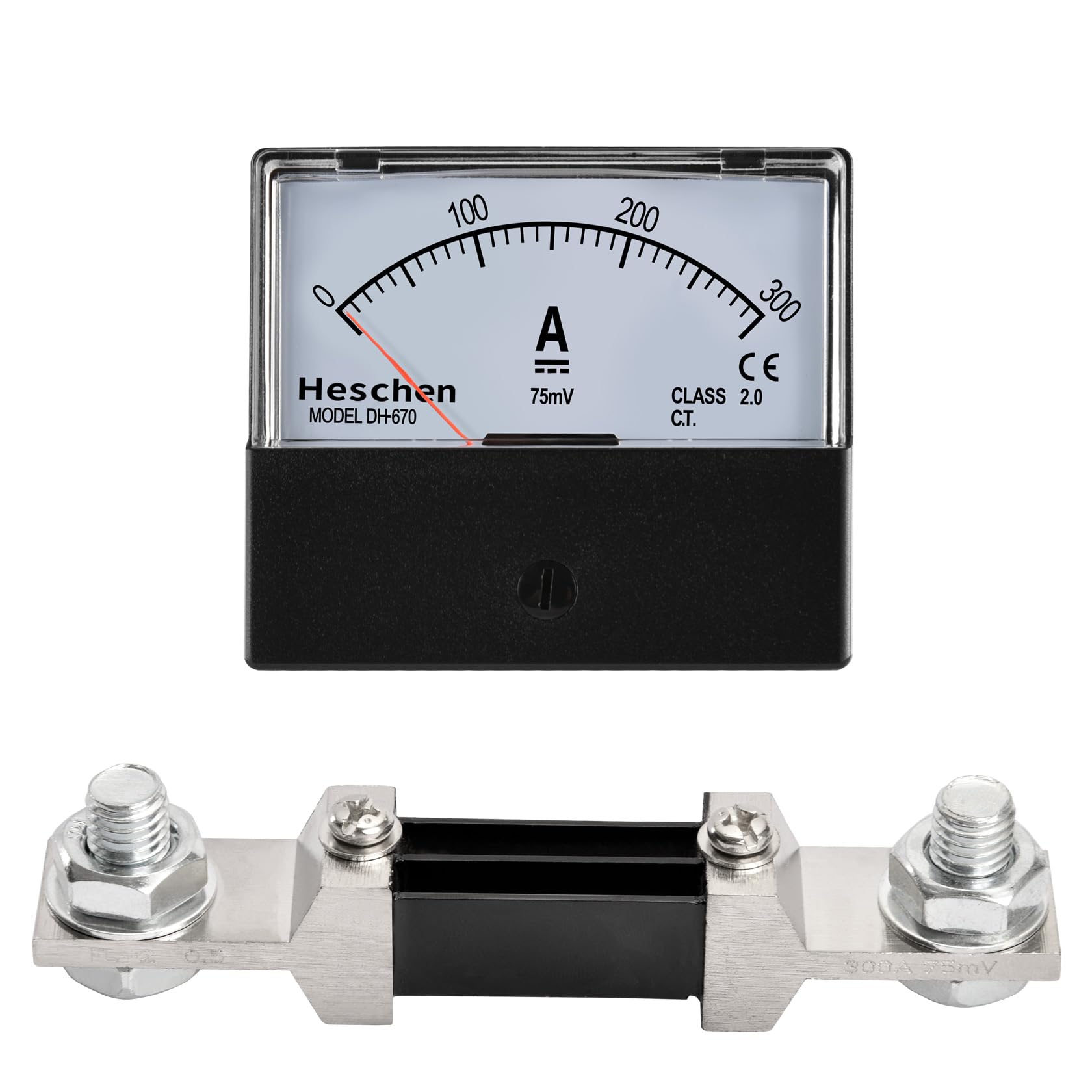Heschen Rectangle Panel Mounted Current Meter Ammeter Tester DH-670 DC 0-300A 75mV Class 2.0 With Shunt