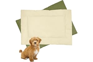 Downtown Pet Supply Dog Crate Pad, 20" x 15" - Waterproof, Ripstop Nylon Dog Crate Mat Chew Proof and Machine Washable - Olive and Light Beige - XS