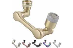 Genpe Brushed Golden Swivel Faucet Extender Universal 1080 Rotation Robotic Arm Swivel Extension Kitchen Sink Aerator Extender with 2 Water Outlet Modes