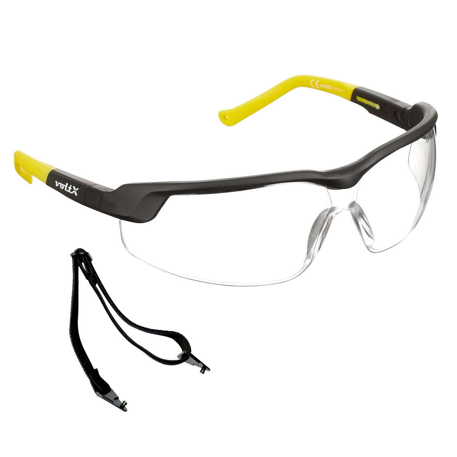 voltX GT ADJUSTABLE Safety Glasses (Clear Lens), UKCA & CE EN166FT Certified, Anti fog coated, UV400 Lens, Scratch resistant, Tilt and length adjustable earstems.