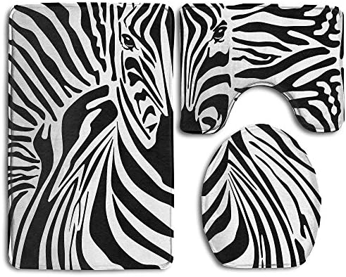Novel Zebras Skins And Heads Pattern Prints 3 Piece Non-Slip Bathroom Rugs Set Living Room Anti-skid Pads Bath Mat + Contour + Toilet Lid Cover
