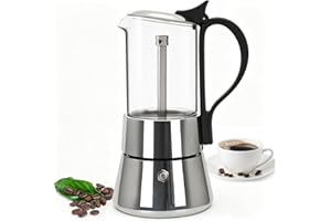 DITOSH 6 Cup Glass Transparent Moka Pot Stainless Steel Uncoated Stovetop Espresso Maker Italian Coffee Makers Mocha Greca Ma