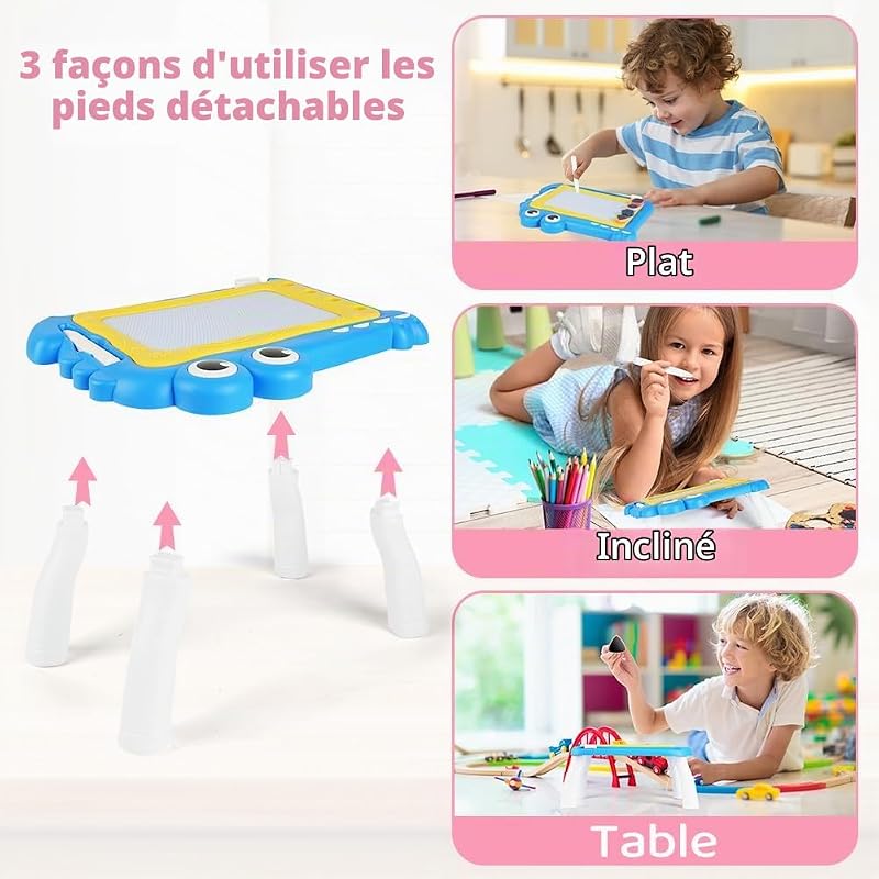 Ardoise Magique Enfant, Jouet Bebe 1-5 Ans Planche à Dessin Magnétique à 4 Couleurs avec Stylo et 4 Tampons, Tableau Magnétique Effaçable Jouet Éducatif pour Filles Garçons, Crocodile Bleu