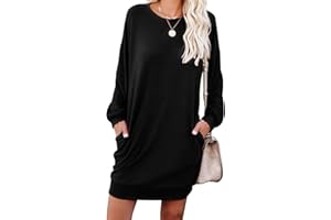 PrinStory Women's Casual Sweater Dresses Fall Winter Crewneck Loose Fit Pullover Tunic Dress with Side Pockets for Work S-4XL