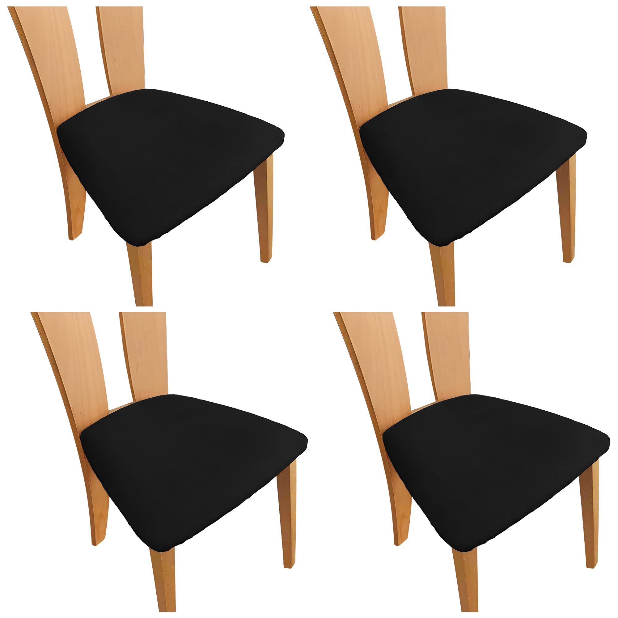 TIANSHU Velvet Chair Seat Covers,Removable Washable Elastic Cushion Covers For Velvet Dining Chair (4 Pack,Black)