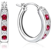 RANDES Small Hoop Earrings for Women Sterling Silver/14K Gold Plated 18mm Thick Huggie Hoop Earring Annivesary Wedding Jewelry Channel Set Birthstone Earrings