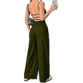 OYOANGLE Women's Backless Sleeveless Jumpsuits Wide Leg Rompers Spaghetti Strap Overalls Summer Outfits