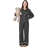 Jusfitsu Womens Silk Satin Pajamas Set Long Sleeve Button Down Sleepwear 2 Piece Loungewear Pj Set