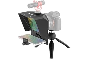 AMBITFUL Teleprompter 7.5'' with Tabletop Tripod for Smartphone and DSLR Camera, Adjustable Phone Clip & Camera Adapting Ring, for Live Streaming, Interviews(Mini Teleprompter Only)