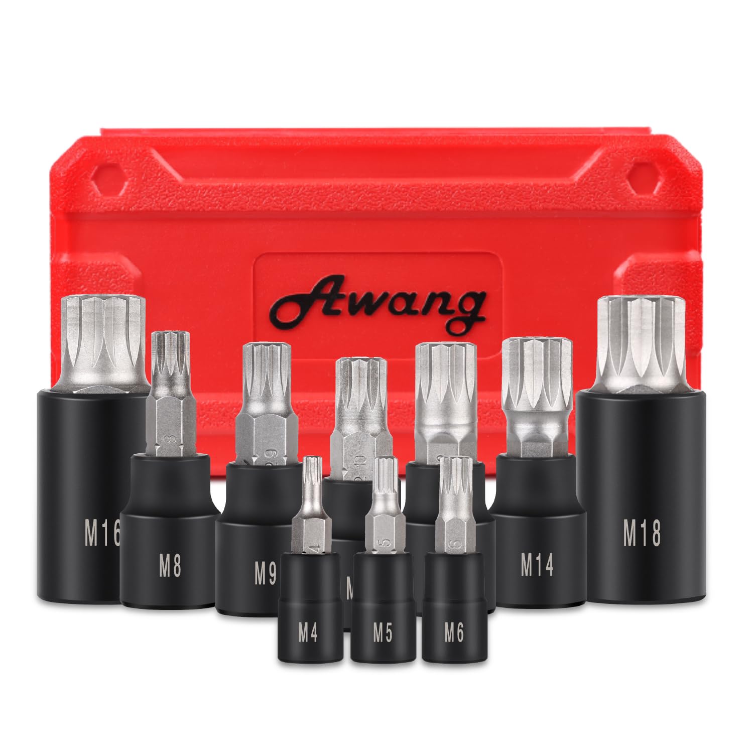 Awang 10-Piece XZN Triple Square Spline Bit Socket Set, 1/4",3/8" and 1/2" Drive M4 - M18 Triple Square Socket Set,S2 Steel Bits and CR-V Sockets with Storage Case