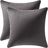 DEZENE Throw Pillow Covers 18x18 Dark-Grey: 2 Pack Cozy Soft Velvet Square Decorative Pillow Cases for Farmhouse Home Decor