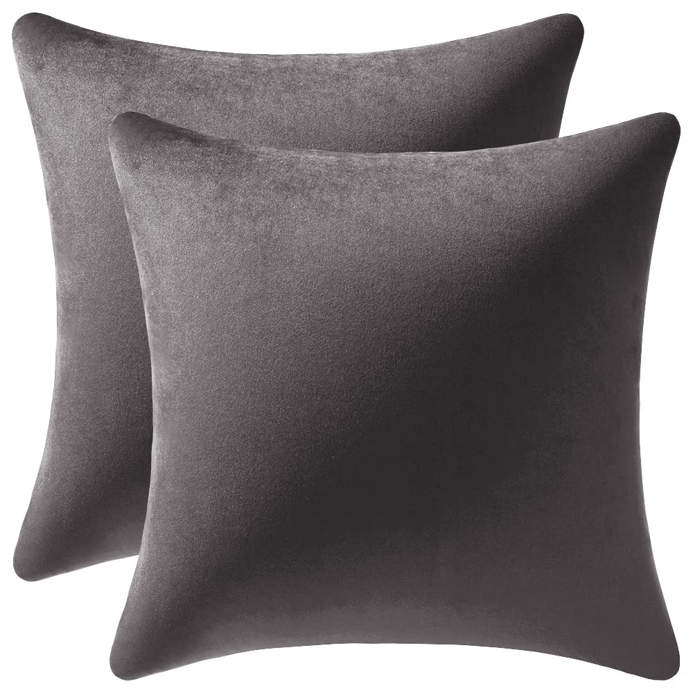 Photo 1 of DEZENE Throw Pillow Covers 22x22 Dark-Grey: 2 Pack Cozy Soft Velvet Square Decorative Pillow Cases for Farmhouse Home Decor