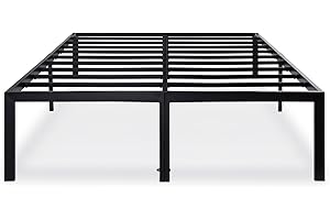 Olee Sleep 18 Inch Heavy Duty Steel Slat Anti-Slip Support, Easy Assembly Platform Bed Frame, Noise Free Steel Mattress Foundation, Maximum Storage, No Box Spring Needed, Black, Cal King Size