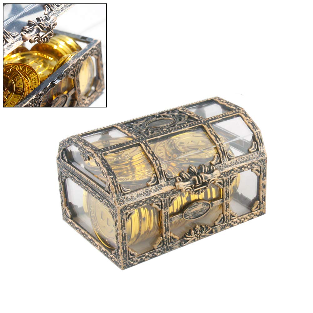 Calayu Small Treasure Chest, Plastic Transparent Pirate Treasure Chest Vintage Pirate Treasure Hunt Crystal Gemstone Jewellery Box Jewellery Pirate Chest Money Chest 8 x 10.5 x 6.5 cm