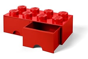 Room Copenhagen LEGO Brick Drawer, 8 Knobs, 2 Drawers, Stackable Storage Box, Bright Red (40061730)