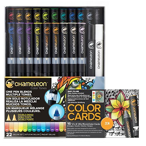 Chameleon marker 22 deluxe set w/ zen doodles color cards