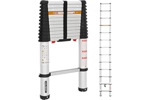 LUISLADDERS Telescoping Ladder, 12.5 FT One-Button Retraction Aluminum Extension Ladder Telescopic Collapsible Ladder, Slow Down Design Multi-Purpose Extendable Ladder for Home RV, 330 Lb Capacity