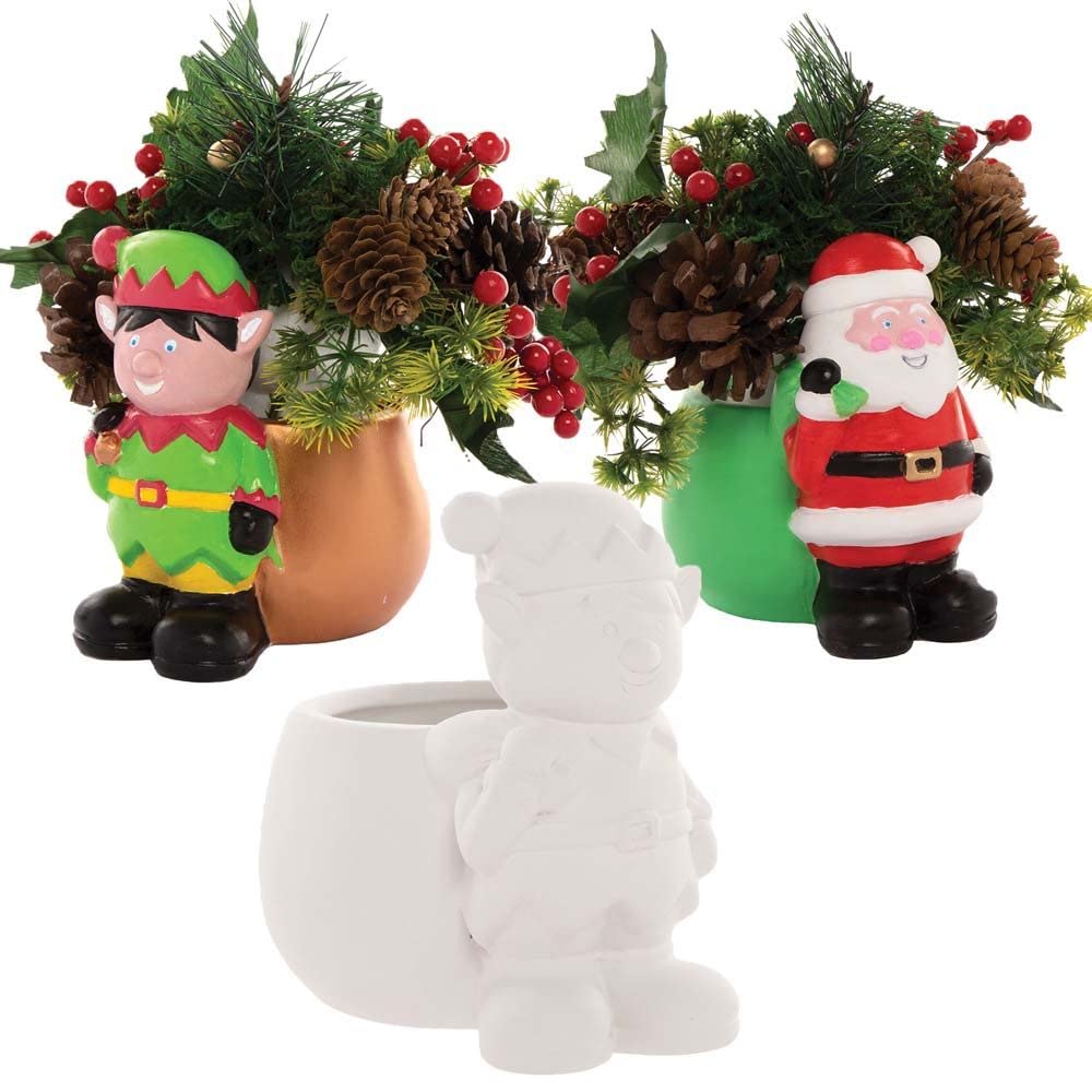 Baker Ross FC150 Christmas Ceramic Flowerpots - Pack of 2, Plant Pots for Kids, Make Your Own Ceramic Decorations