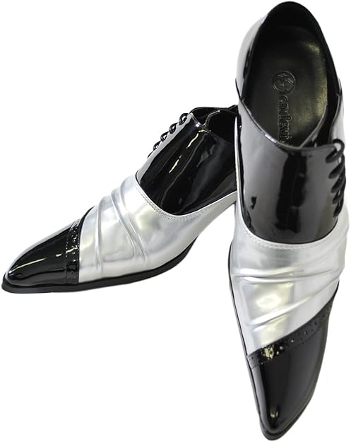 Amazon Lohas ロハス エナメルトンガリドレスシューズ メンズ ドレープ レザー シューズ 靴 紳士 Pu レザー ビター オラオラ お兄系 ブラック 黒 L43 26 5cm 27cm Blksil ブラックシルバー Lohas レースアップシューズ