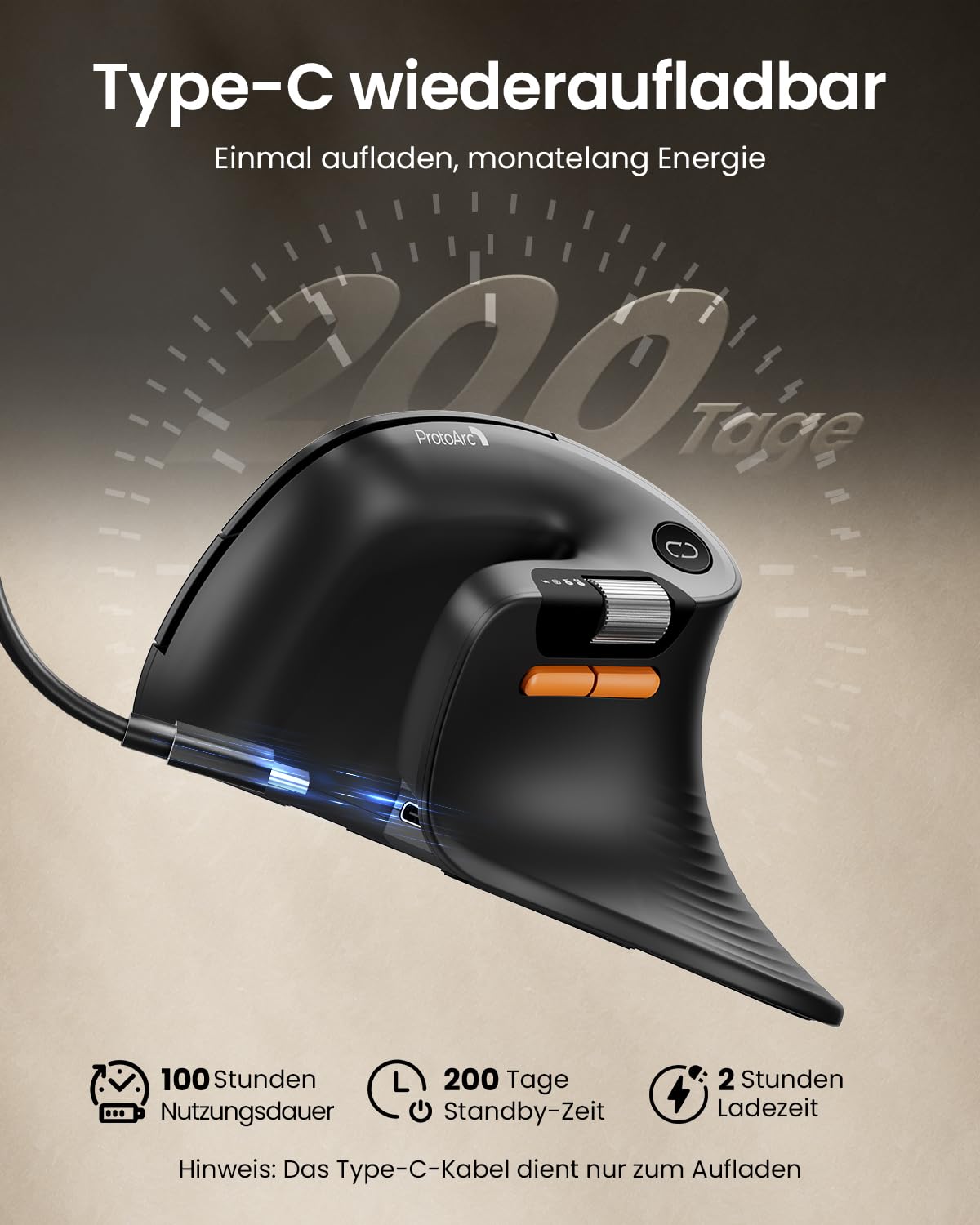 ProtoArc EM11 Pro Ergonomische Vertikale Maus mit Seitenscroll, Anpassbare Tasten, 2*Bluetooth + 2,4G Kabellos, Wiederaufladbar, Vertikal Funkmaus für Büro PC/Mac/Windows/Linux 8