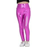 ERDEM KIDS Girls Metallic High Waisted Lenggings Shiny Sparkly Strech Yoga Dance Running Workout Tights for Teen School