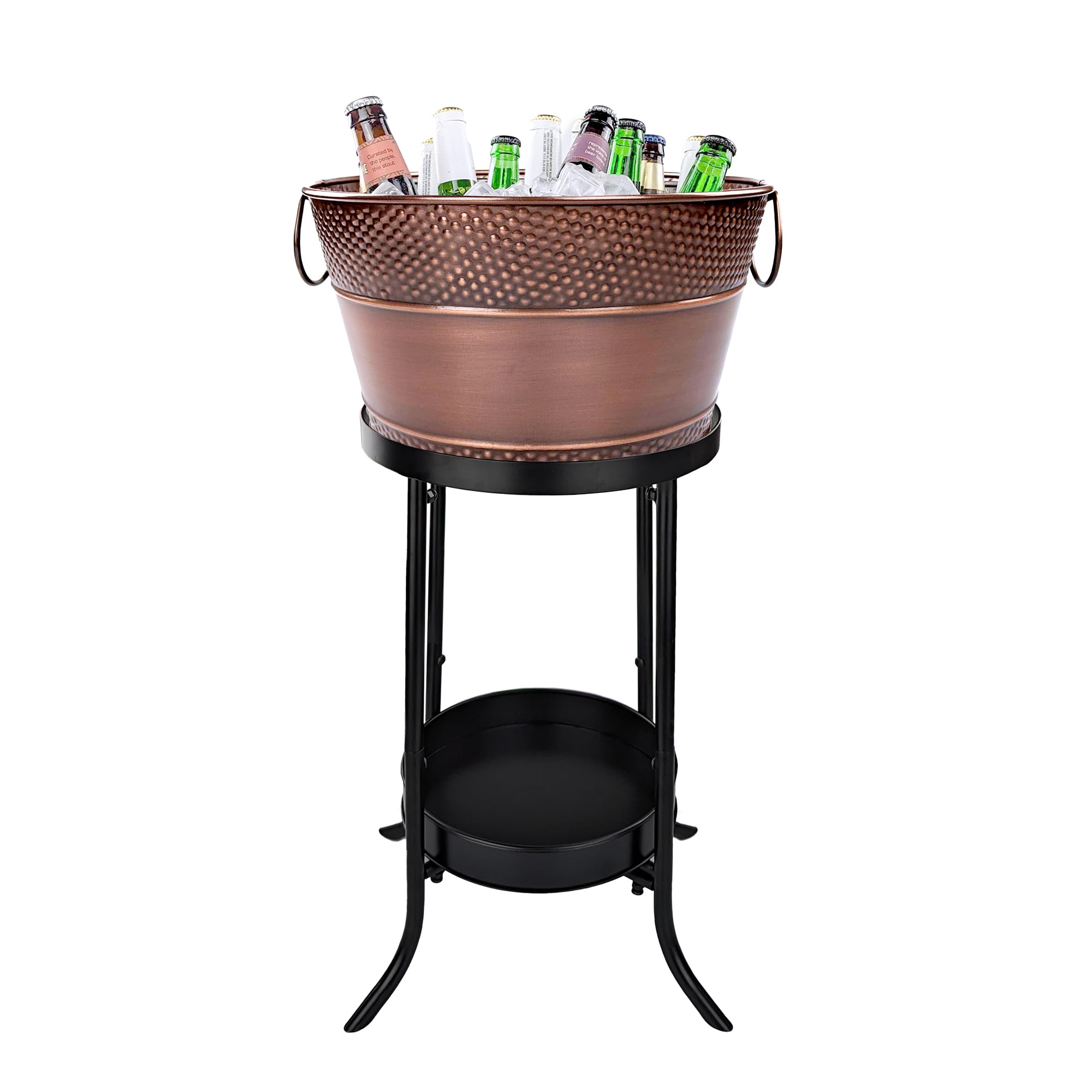 BREKX Galvanized Copper Finish Beverage Tub with Stand (15-QT) - Copper Finish Metal Bucket with Stand, 7 Bottle Champagne Bucket for Parties, Long-Lasting