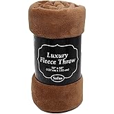 Safus Solid Fleece Blanket Plush Throw 50" x 60" - Brown