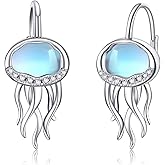 SHEAISRS Jellyfish Earrings for Women 925 Sterling Silver Moonstone Leverback Earrings Ocean Hoop Bohemia Beach Jellyfish Jewelry