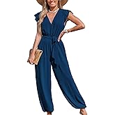 CUPSHE Women's Dressy Vacation Jumpsuit Surplice Neck Sleeveless Waist Tie Ruffled Trim Tapered Leg Beach 2025 Outfits