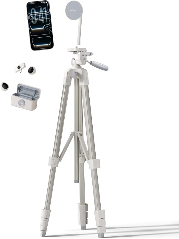 Stage Creator Kit de Creación de Contenido con Trípode, Soporte Magnético para Móvil y Dos Micrófonos Inalámbricos, Kit de Vlogging, Paquete de Grabación de Vídeo, TikTok, Youtube e Instagram