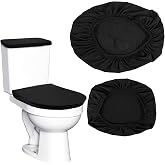 Tyqour Black Toilet Seat Cover Black Toilet Lid Cover and Toilet Tank Cover Set, Universal Toilet Cover Set with Elastic Bottom for Bathroom Decor Accessories