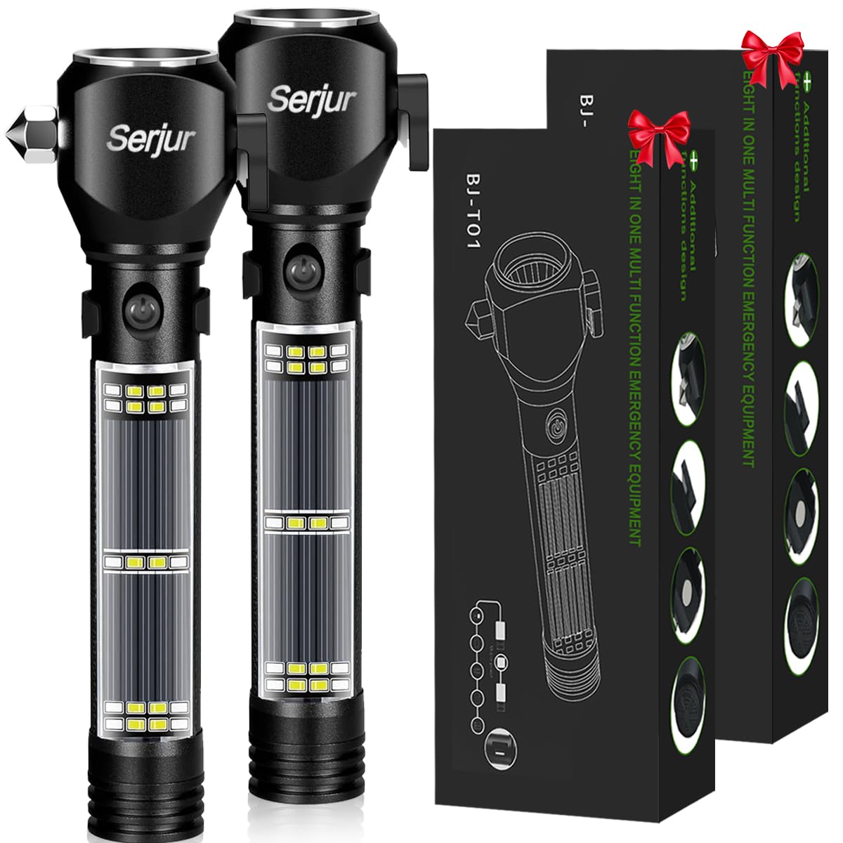 Photo 1 of Car Safety Hammer Flashlight, Window Glass Breaker and Seatbelt Cutter, Emergency Car Rescue Kit, LED High Lumens Rechargeable Solar Powered Flashlight, 2Pack