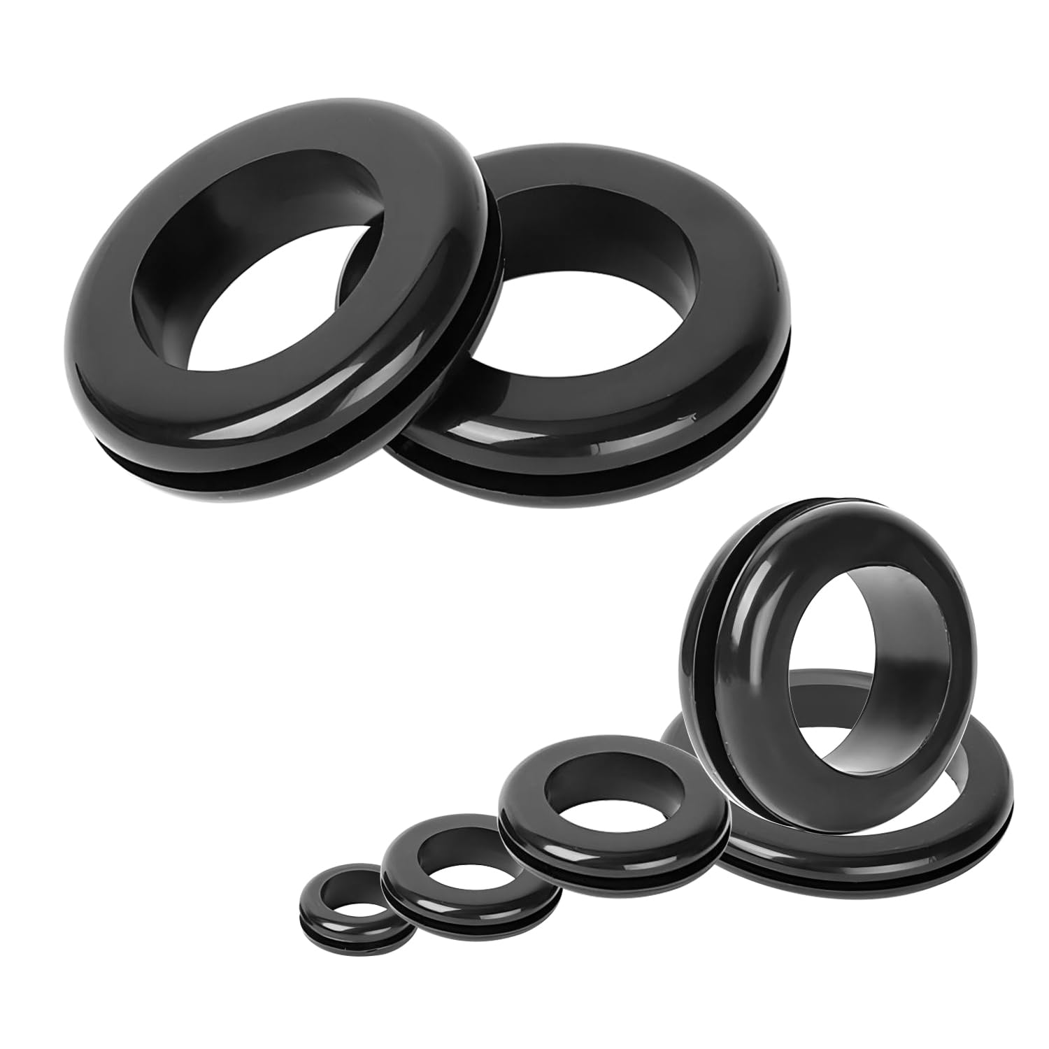 Ctyjia 20 PCS Rubber Grommets, Hole Diameter 8mm, Mounting Diameter 10mm, Rubber Hole Plugs, Black Electrical Cable Gaskets, Wiring Gasket Ring — image 1