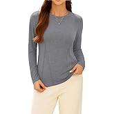 Poplab Long Sleeve Top for Women Crewneck Basic Slightly Fit Tunic Sweatshirt Pintuck Front Tops