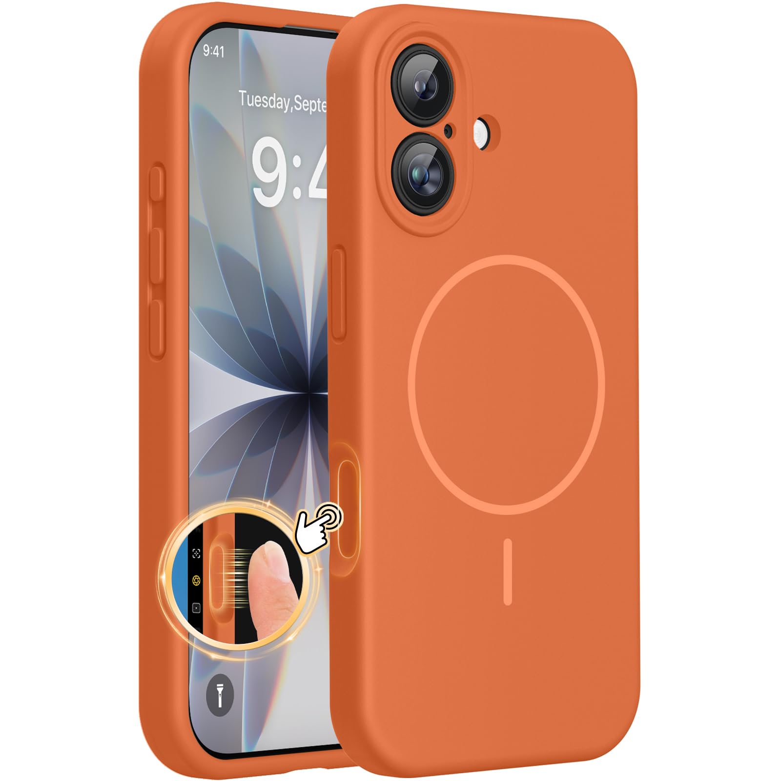 Photo 1 of Miracase Magnetic for iPhone 17 Case, Compatible with MagSafe, Integrated Silicone Camera Control Cover, 3.0mm Thicken Shockproof Drop Protection Phone Case for 17,Orange